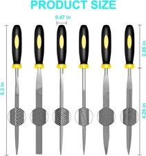 6 Piece Metal Needle File Set - 4-Inch,Carbon Steel Files for Metal, Wood & Jewe