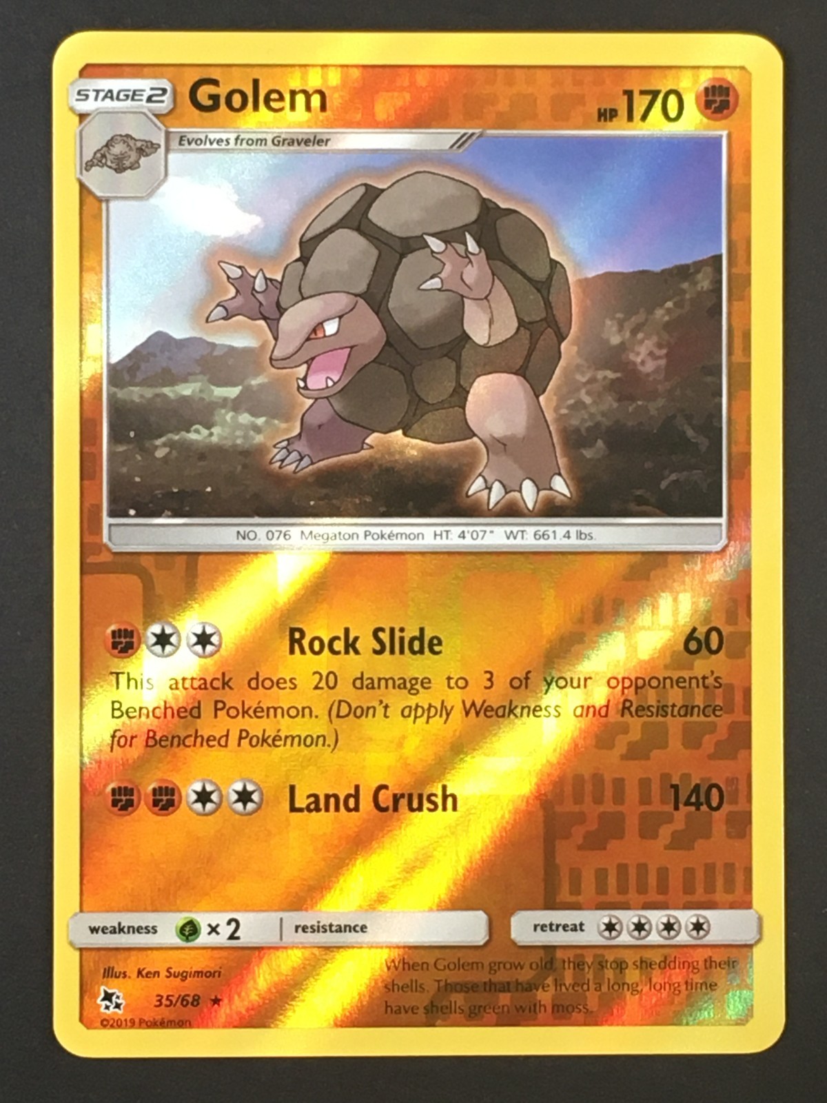 Pokemon TCG Golem 35/68 Hidden Fates Reverse Holo Rare NM
