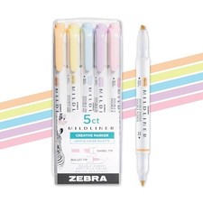 Zebra Mildliner Double-Ended Highlighter Set, Chisel  Bullet Tips, 5-Pack