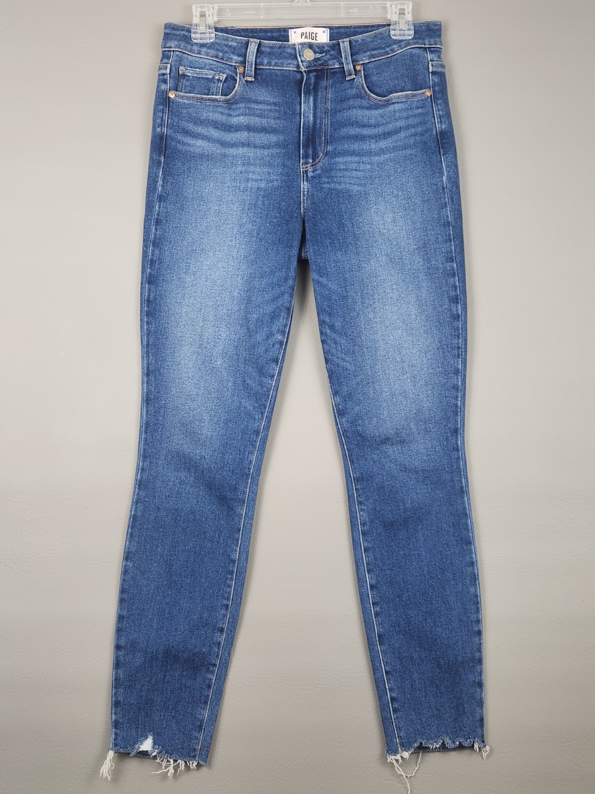 Paige Hoxton Ankle Jeans Womens Size 28 Blue Stretch Medium Wash Raw Hem