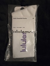 Lululemon Unisex Daily Essential Crew Socks Wordmark White/Purple Medium