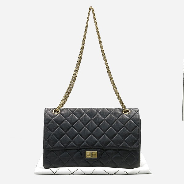 Chanel vintage gold-tone black 2.55 medium chain shoulder bag A37587