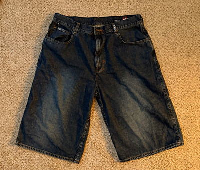 Ecko Unltd. Men's Dark Wash Blue Cotton Denim Shorts Flat Front 5-Pocket