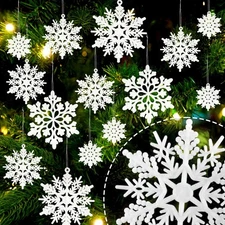 36pcs White Flocked Christmas Snowflake Ornaments, Hanging Velvet Snow Flakes fo