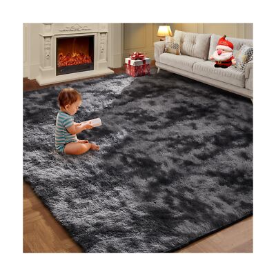 9X12 Feet High Pile Tie-Dye Rug, Dark Grey, Area Rug for Living Room, Plush S...