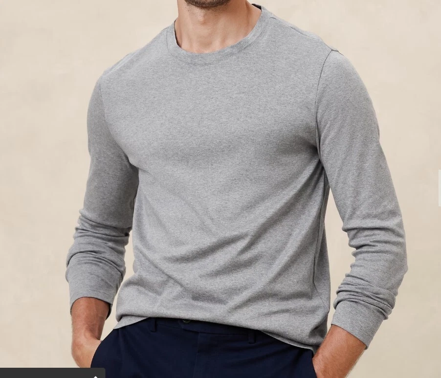 MEN XL BANANA REPUBLIC LUXE TOUCH PERFORMANCE T SHIRT LONG SLEEVE HEATHER GRAY
