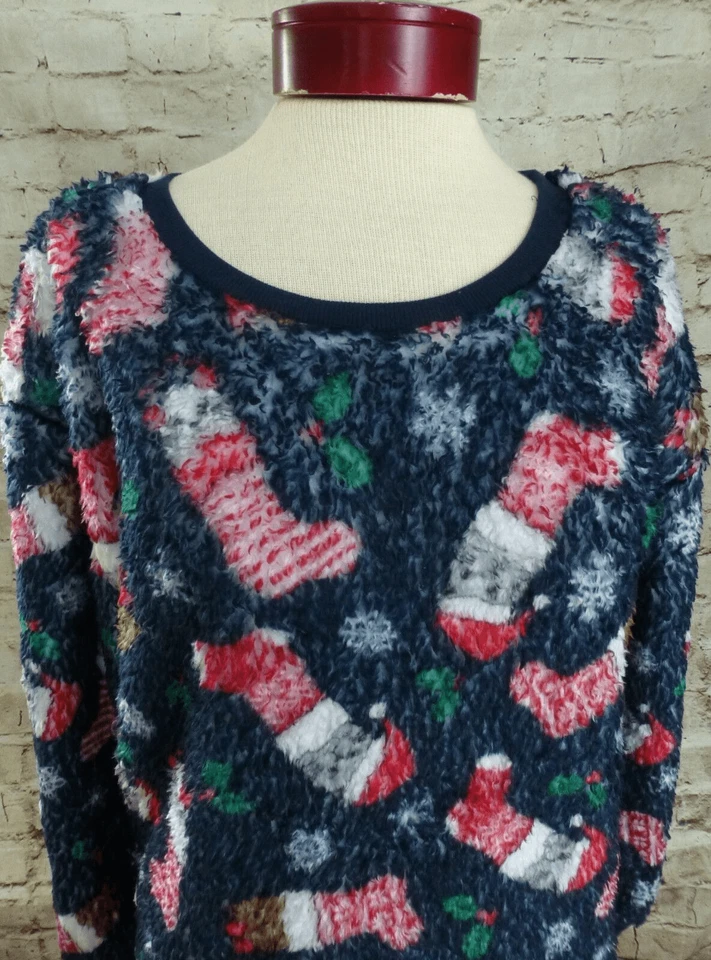 Camisa No Boundaries Cat in Stocking azul vermelha meninas juniores tamanho grande 11/13 difusa - Imagem 3 de 4