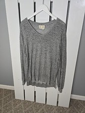 Saturday Sunday Oversized Heather Grey V Neck Sweater Tunic Lightweight Anthro S