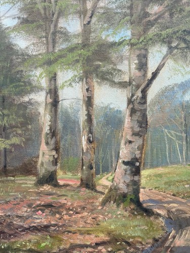 Impresionista Borge Ruud 1925-1998 Paisaje soleado con abedules pintura al óleo  - Imagen 6 de 14