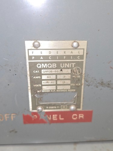 FEDERAL PACIFIC QMQB-6636 Twin Panel board Switch 60A 600V, used condition - Picture 2 of 7