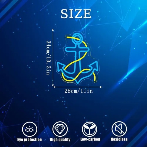 13 X 11" Anchor Neon Sign Acrylic Light ANY ROOM Display Blue and Yellow - Picture 3 of 3