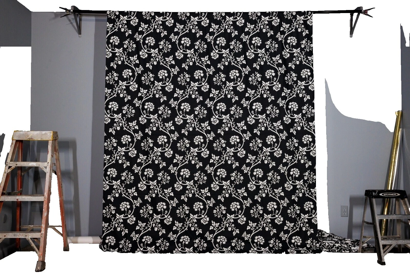 Negro Floral de vinilo materiales de fondo de estudio fotográfico