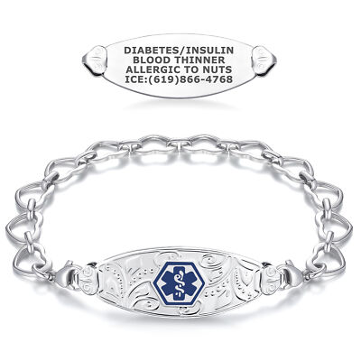 Divoti Custom Engraved Filigree Medical Alert ID  Women Bracelets, w/Open Heart