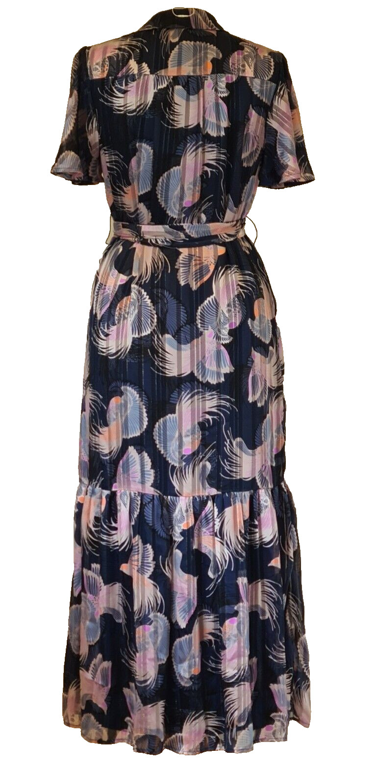 Monsoon Shirt Dress Long Blue Bird Print Collared Belted Lined Pockets UK 12 New image 2