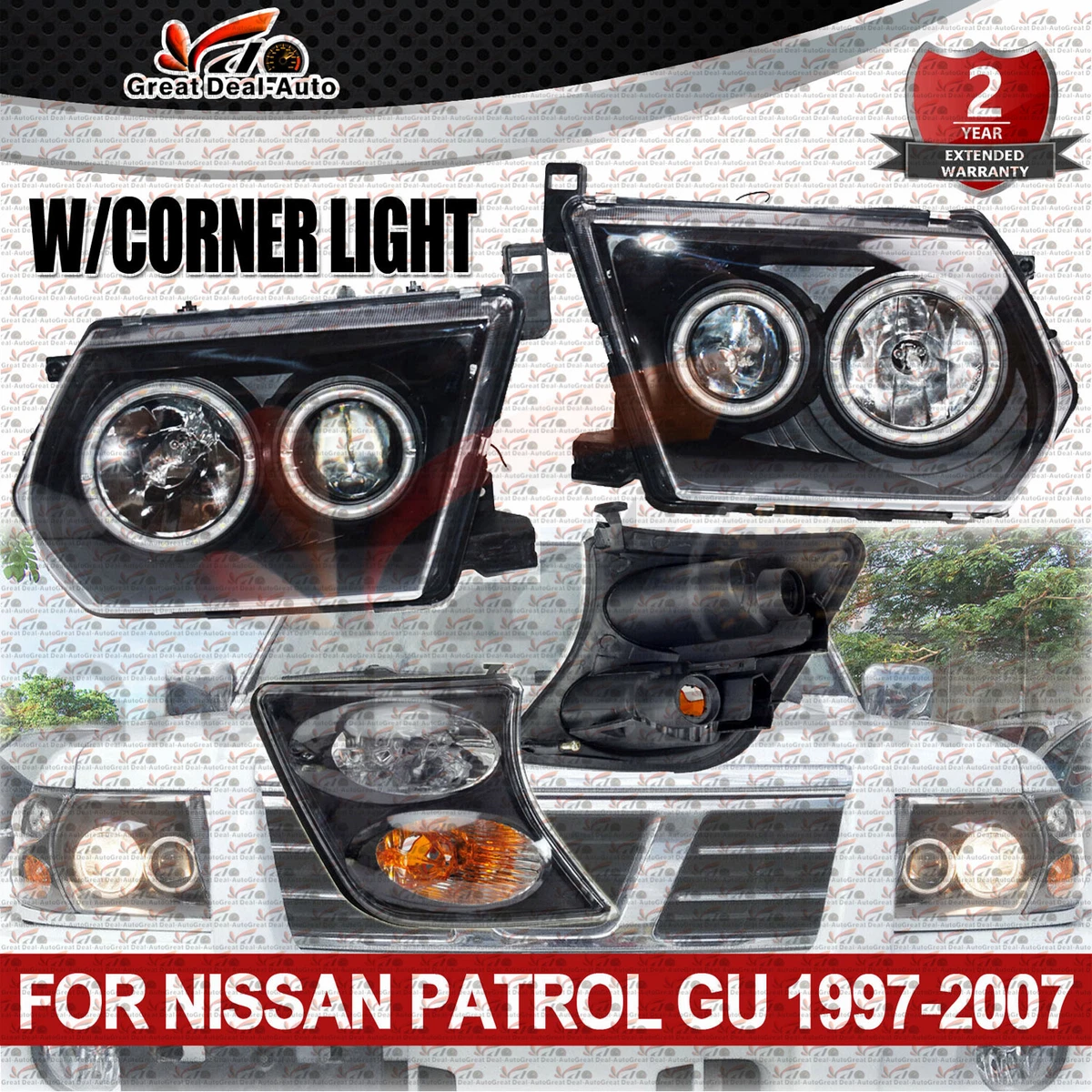 Pair Headlights Indicators Angel Eyes LED For Nissan Patrol GU Y61 1997 2007