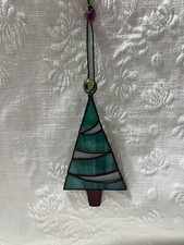 Green/White/Red Stained Glass Christmas Tree-6 Christmas Ornament