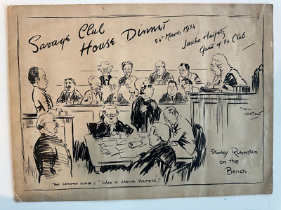 Rare 1934 Savage Club Dinner Menu Honoring Jascha HEIFETZ   London Violin