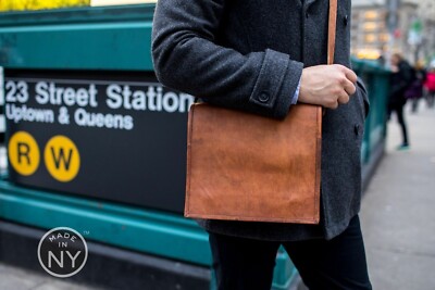 New Messenger Men's Laptop Goat Leather Genuine Brown Shoulder Satchel Bag