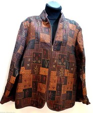 Coldwater Creek Brown patchwork artsy full zip blazer top jacket coat SZ L NEW