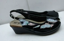 Mephisto Black Patent Leather Slingback Wedge Platform Sandal Women Shoe 5.5M 36