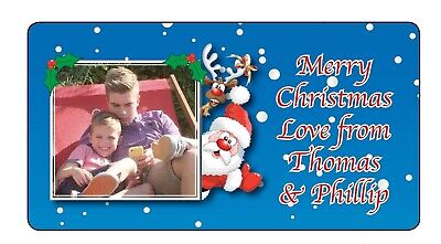 10 x large Personalised Christmas Photo Stickers Present Gift Tag Thank you 1167