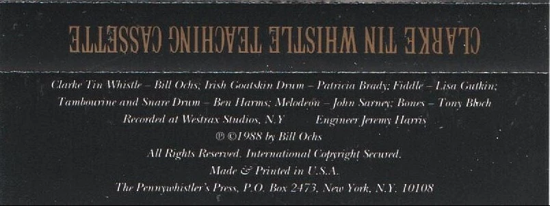Bill Ochs - Clarke - Tin Whistle Teaching Cassette (Key of C) (1988)  - Image 2 of 2