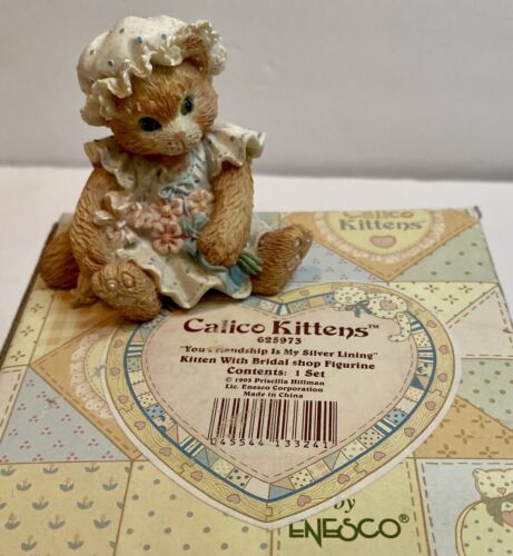 ENESCO Calico Kittens "Your Friendship Is My SILVER Lining” Figurine 1993 Cat - Picture 1 of 5
