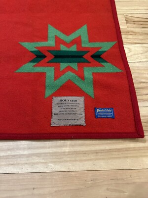 Pendleton Beaver State Sioux Star Wool Blanket Red Green Size 63