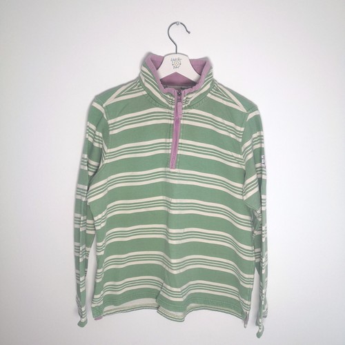 Seasalt Womens Jumper Green UK 12 Malpas Half-Zip Striped Organic Cotton Fleece