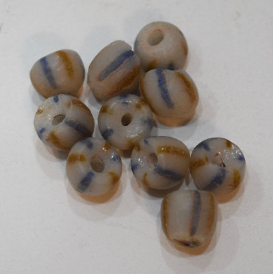 Beads African Sandcast Glass Brown Stripe Vintage 10mm -12mm