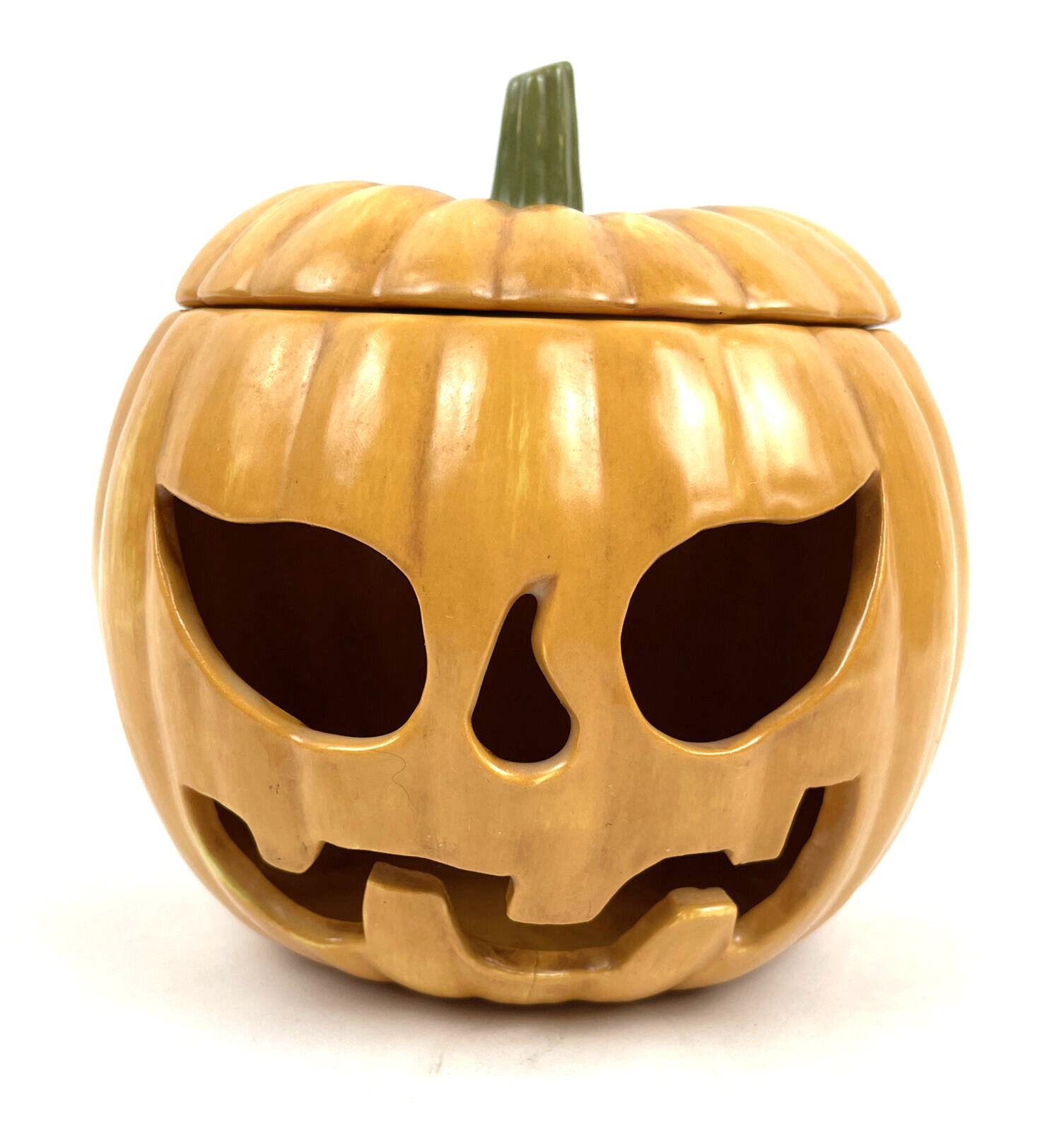 Vintage Ceramic Halloween Mold Jack O Lantern Pumpkin Decoration Lid 6.5”