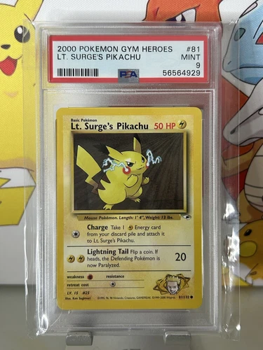 🔹PSA 9 MINT🔹Lt. Surge's Pikachu 81/132🔸2000 Gym Heroes Pokemon TCG Card