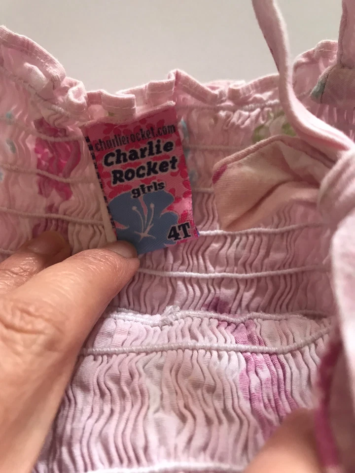 Vestido de sol Charlie Rocket Girts 4T rosa floral algodón Foto 2 de 4