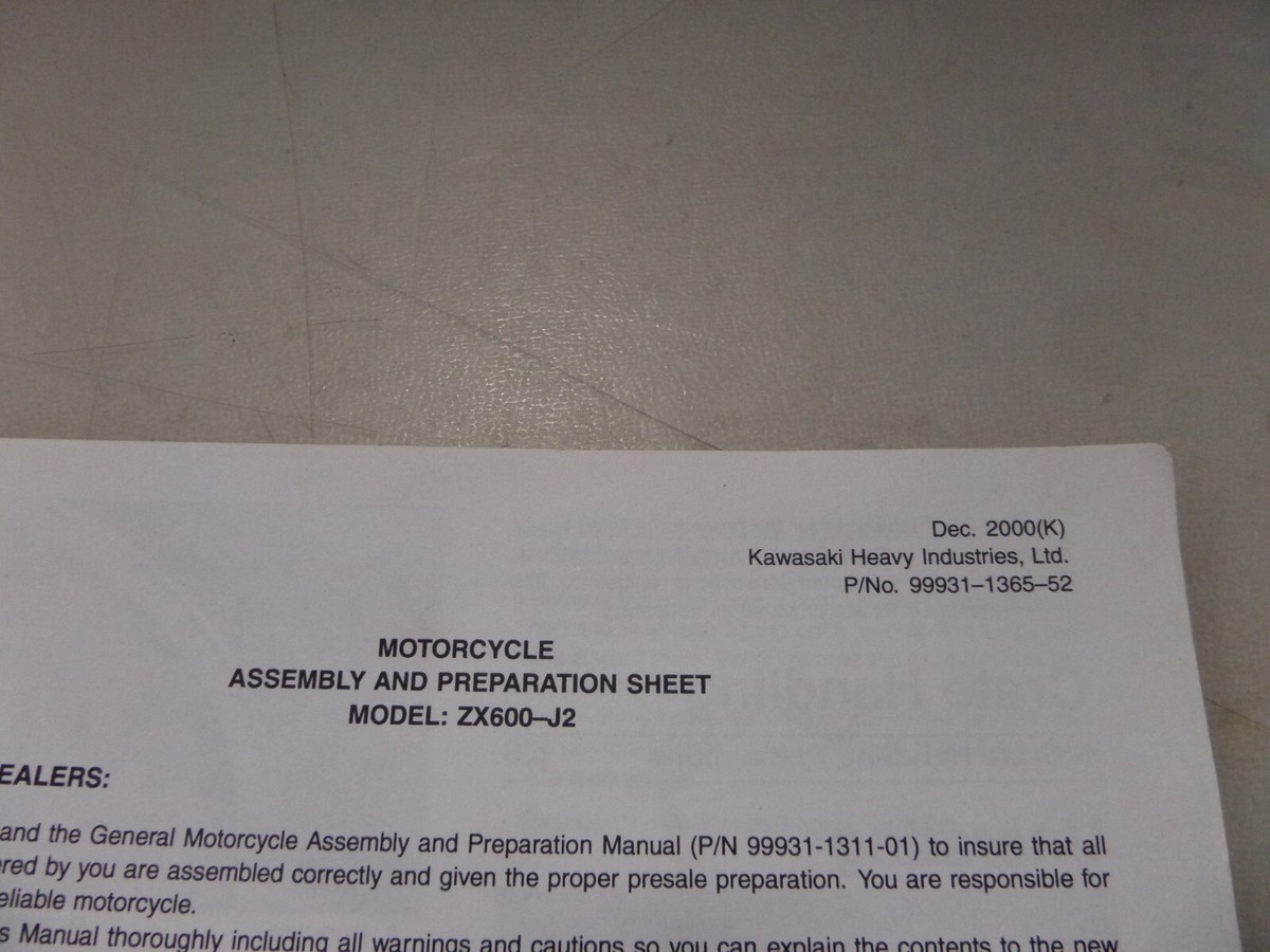 iamssgwページ Kawasaki Assembly And Preparation Sheet ZX600-J2 99931-1365-52 | eBay