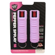 2 pack STREETWISE PEPPER SPRAY .50oz w/ PINK Molded Keychain Self Defense UV Dye