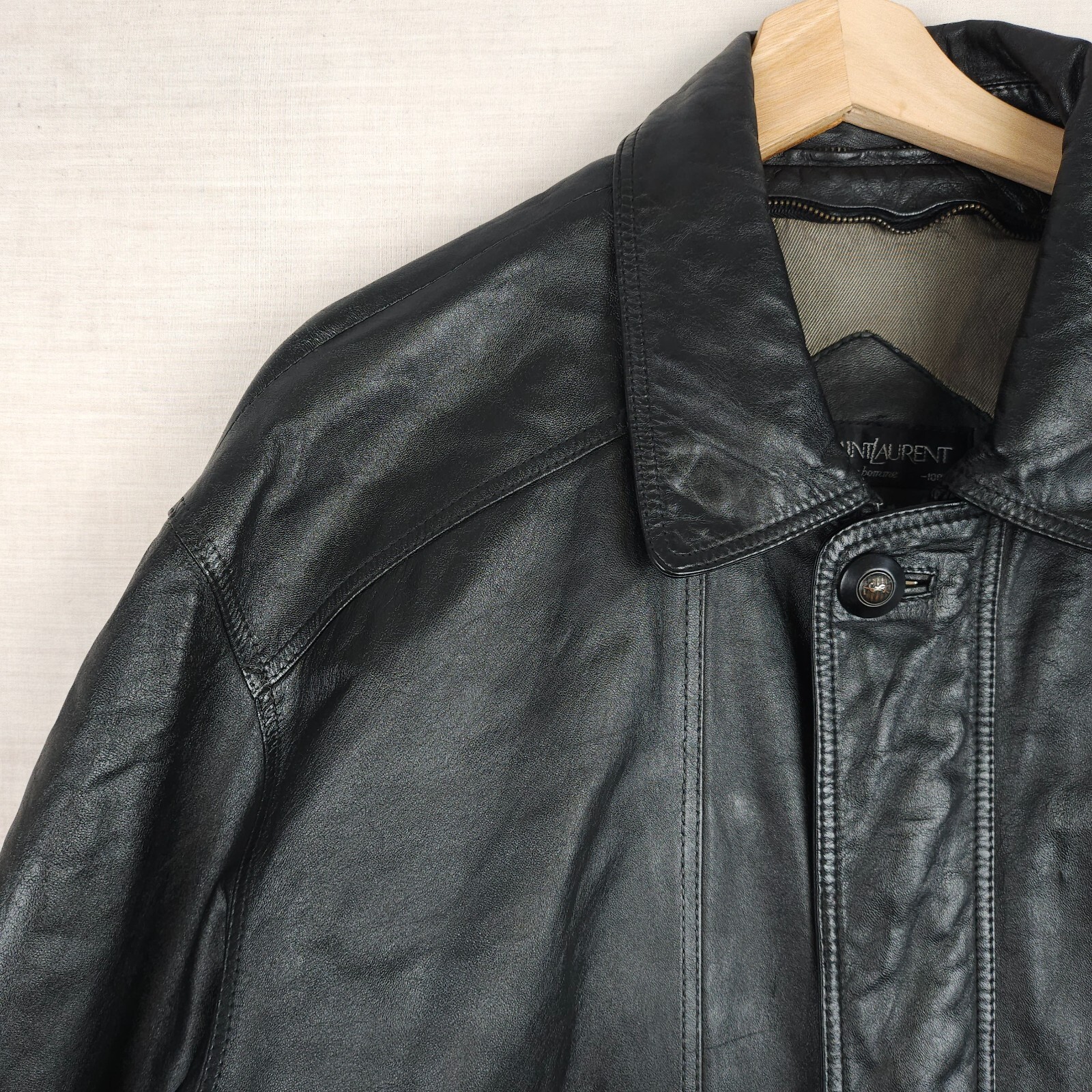 YSL Yves Saint Laurent Uomo M Giacca di Pelle Nera Utility Field Designer