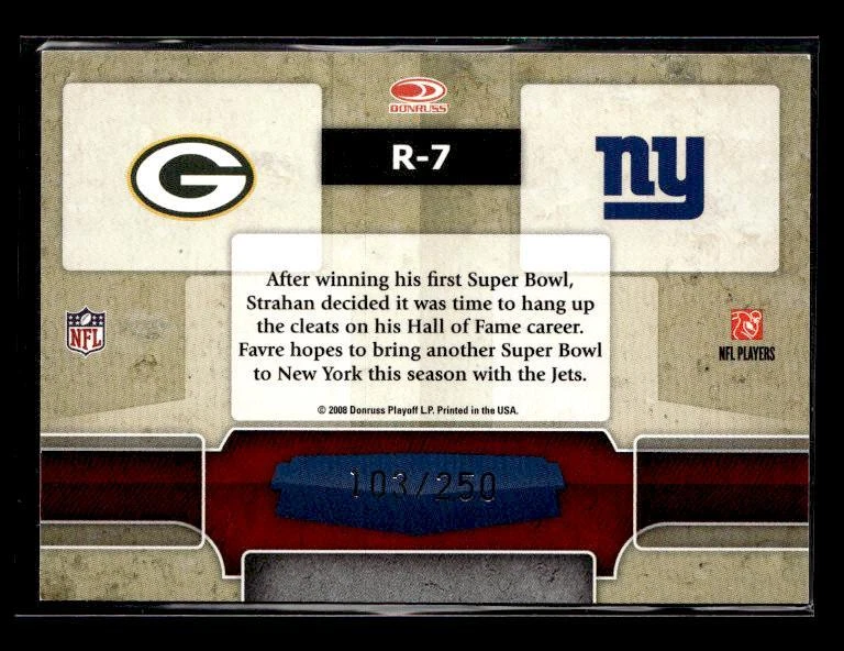 2008 Donruss Gridiron Gear #R-7 Brett Favre / Strahan Rivals Silver /250 - Image 2 of 2