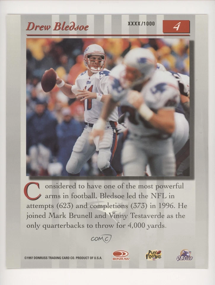 1997 Donruss Studio 8x10 Gold Portrait Proof Promos /1000 Drew Bledsoe #4 - Image 2 of 2