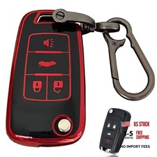 for Chevy Key Fob Shell Remote Key Fit for Chevy Cruze 4 Buttons Black-Red