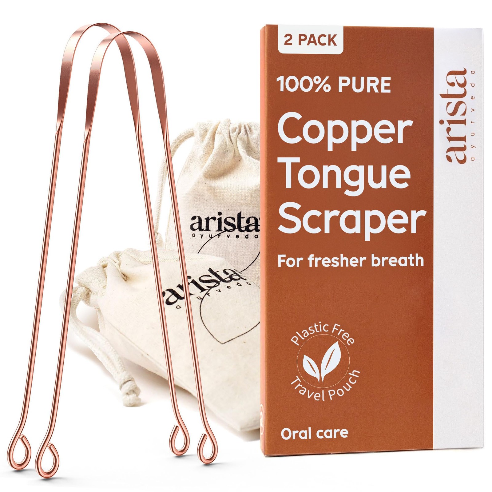 2 Pack Copper Tongue Scrapers For Bad Breath Oral Hygiene Tongue Cleaning