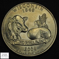 2004 D Extra High Leaf Wisconsin State Quarter 25C (Highly Sought Variety!)