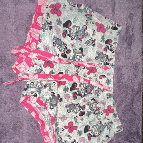 Disney Parks Minnie Mouse Cotton Knit Drawstring Sleep Shorts Pink/Gray S