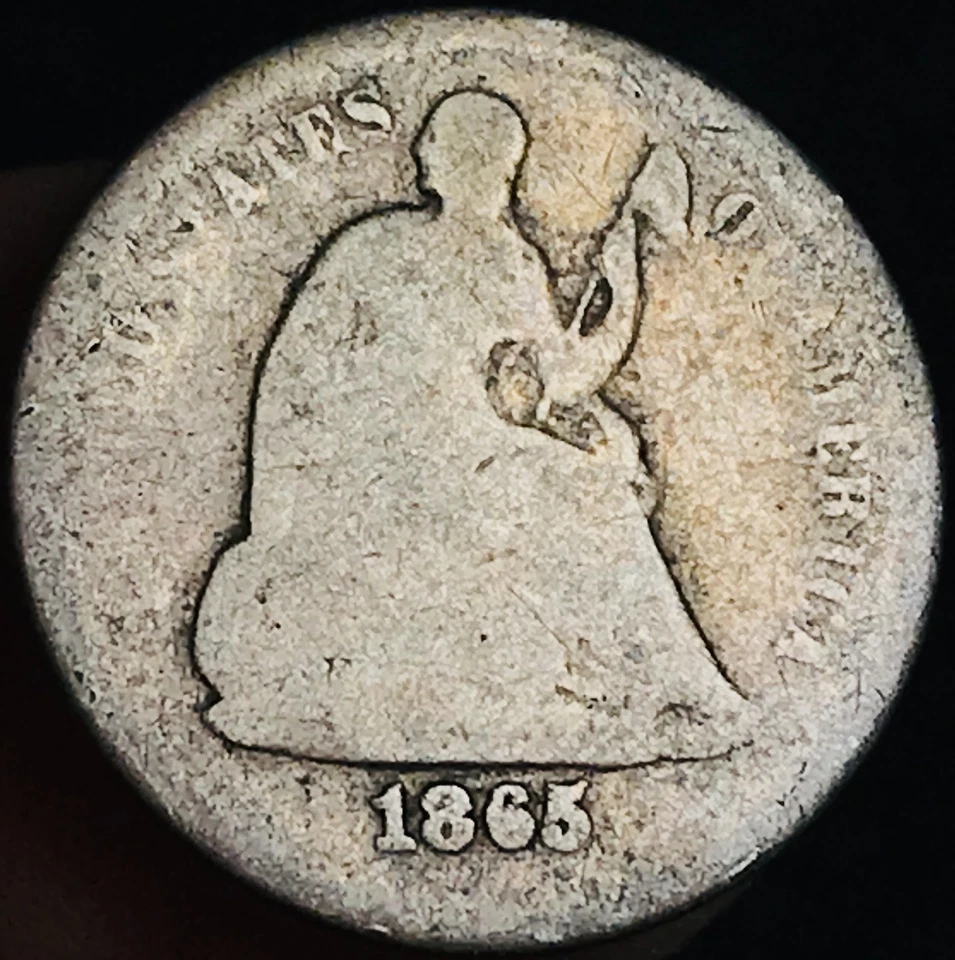 Moneda de plata de Estados Unidos 1865 S libertad sentada media moneda de diez centavos clave 5C fecha de la guerra civil CC27579 Foto 4 de 4