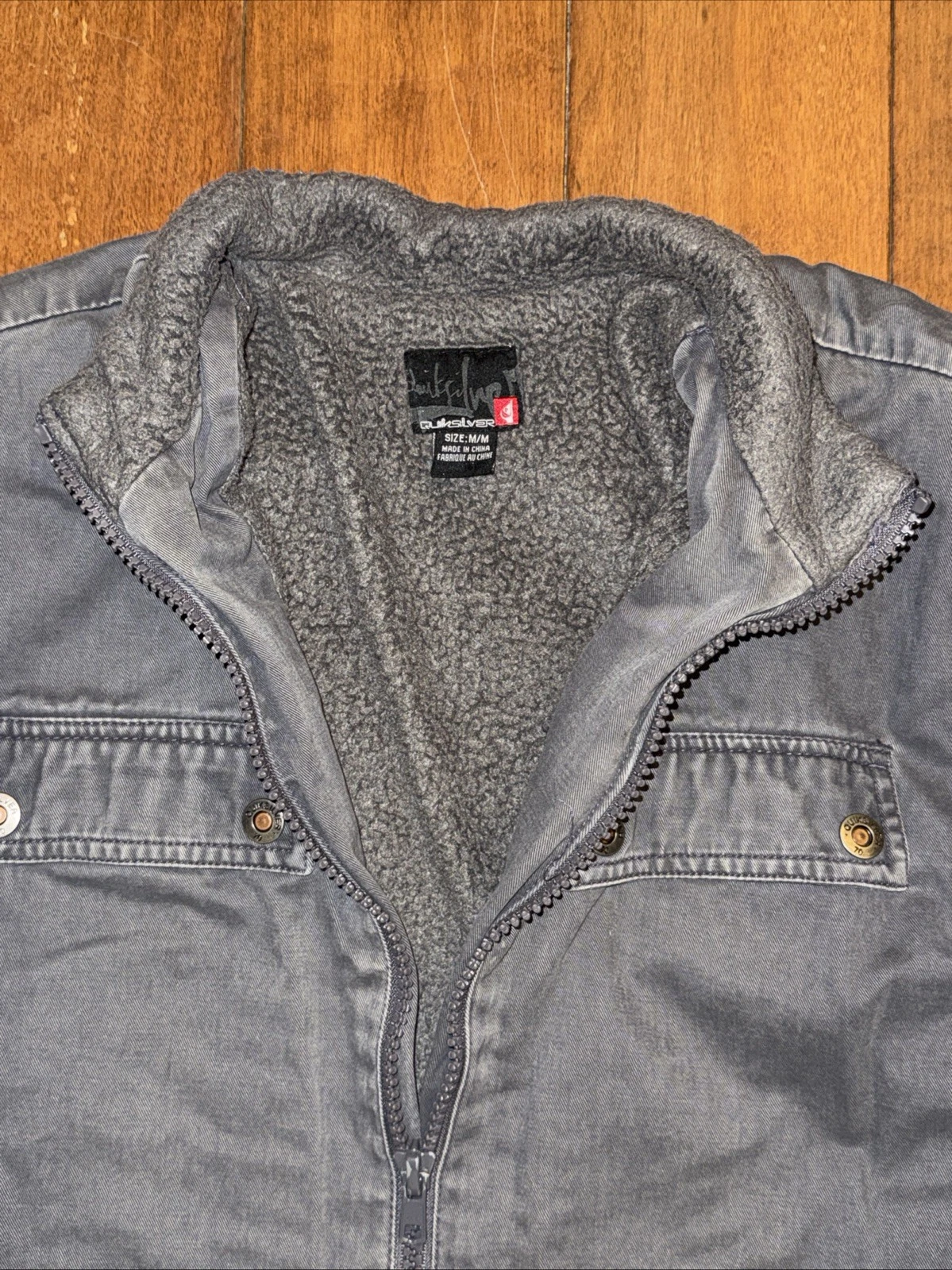 Vintage Quicksilver Jacket Mens Medium Gray Canvas Sherpa Lined Full Zip VTG Y2K image 6