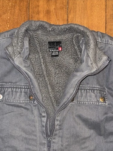 Vintage Quicksilver Jacket Mens Medium Gray Canvas Sherpa Lined Full Zip VTG Y2K image 6
