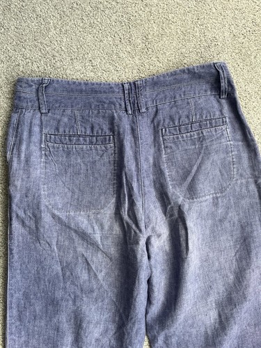 M&S Per Una Blue Linen Trousers Size 14R - Picture 3 of 6