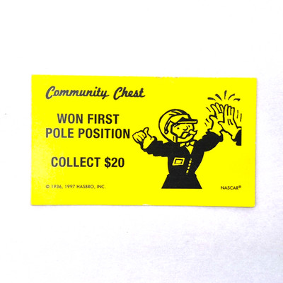 VTG 1997 NASCAR Monopoly Edition Community Chest-Pay First Pole Position Card