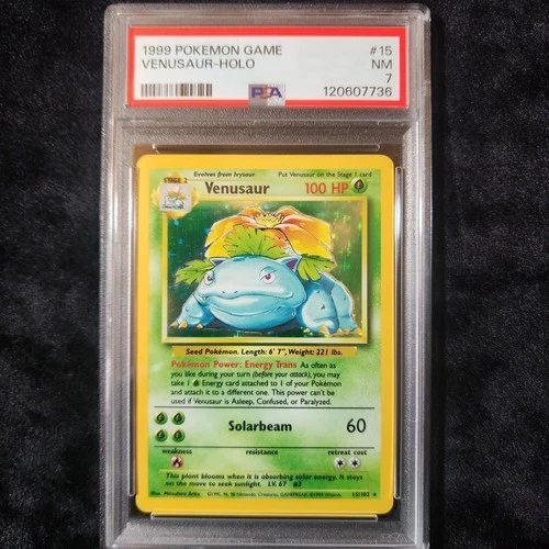 1999 Venusaur Base Set Rare Holo Pokémon #15 PSA 7 NM 15/102