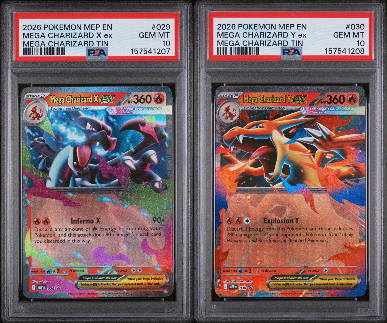 Mega Charizard X ex 029 & ex 030 - Me: Mega Evolution Promo (PSA 10 sequential)