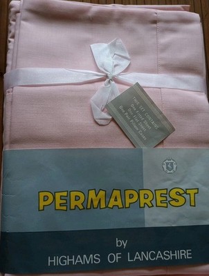 Vintage Permaprest Double Flach & Spannbettlaken 2 Kissenbezüge ungeöffnet 60er Jahre rosa